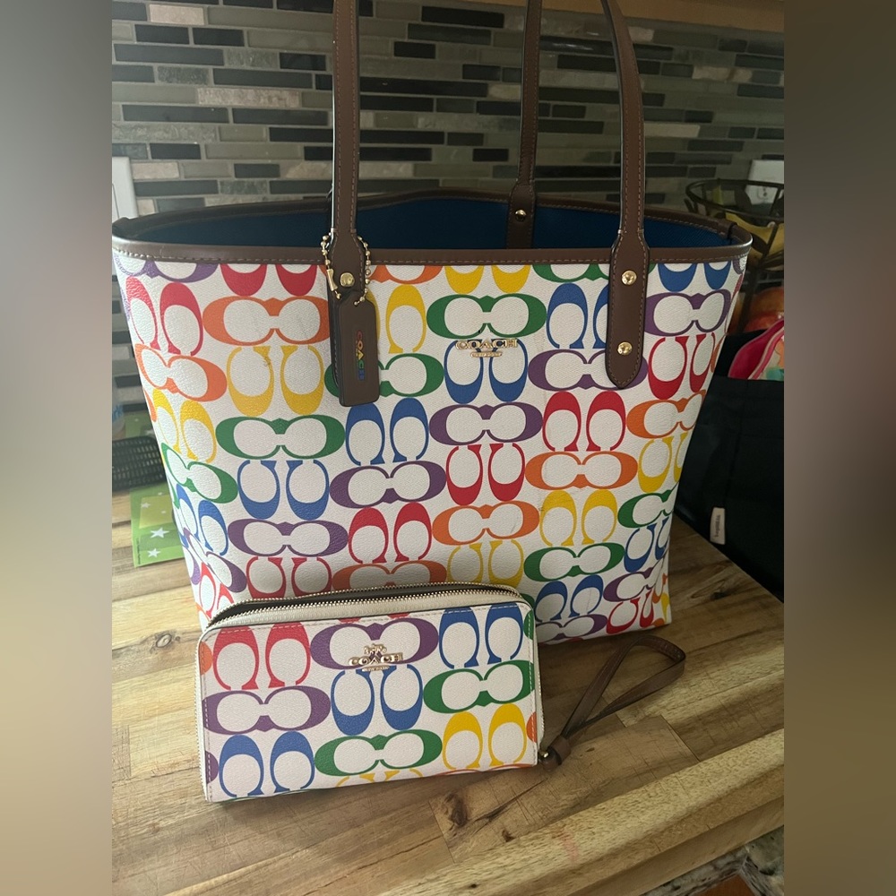Pride Coach tote and wallet